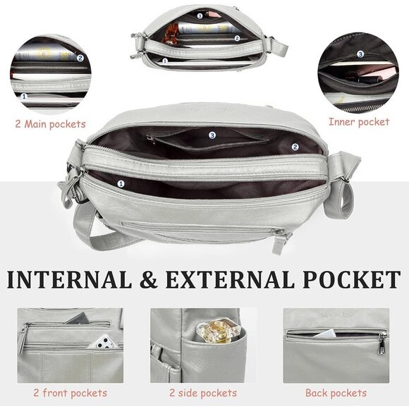 🆕 Volganik Rock PU Leather Shoulder Bag Women Cream Soft Pocketbooks Purse - Picture 5 of 6